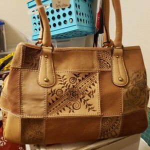 Fossil Patchwork purse with custom pyrographed henna style design